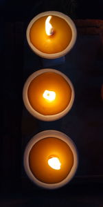 Close-up of lit candle in the dark