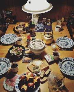 High angle view of breakfast on table