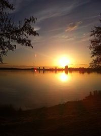 Scenic view of lake against sky during sunset