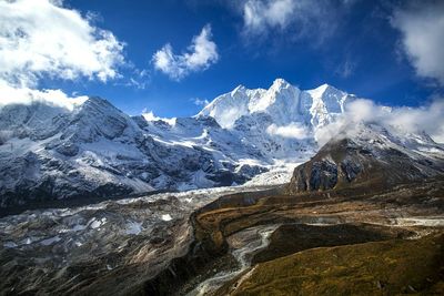 Scenic view of snowcapped mountains against sky