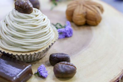Close-up of cupcakes on table