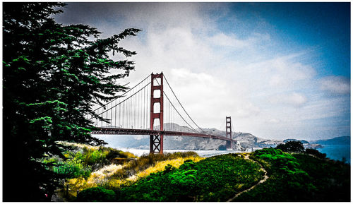 Suspension bridge over river