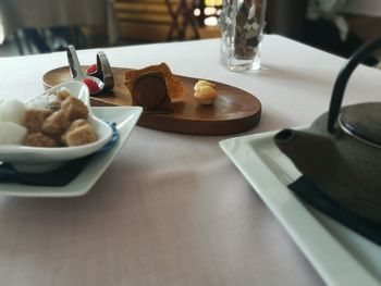 High angle view of breakfast on table