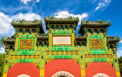 Low angle view of temple against sky