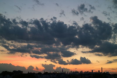 Silhouette cityscape against sky during sunset