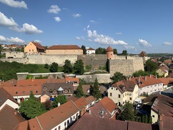 High angle view of townscape against sky