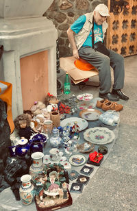 Woman standing at market stall