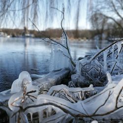 Close-up of frozen water in winter