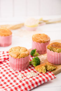 Close-up of cupcakes on table