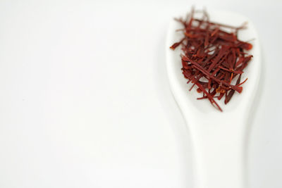 High angle view of dried plant against white background