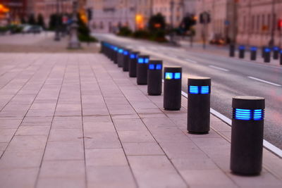 Bollard at pathway in city