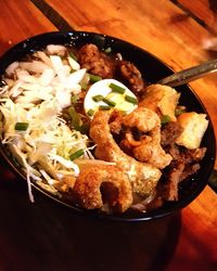 High angle view of meal served in bowl