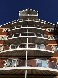 Low angle view of modern building against clear sky