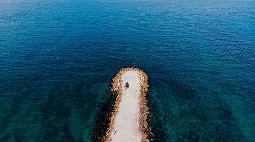 High angle view of ship on sea shore