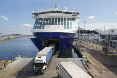 View of ship moored at harbor