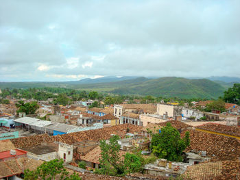 High angle view of townscape against sky