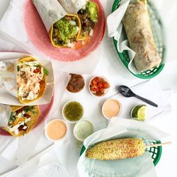 High angle view of food on table