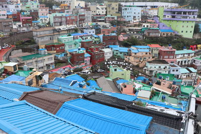 High angle view of buildings in city