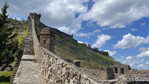 Low angle view of old ruins against sky