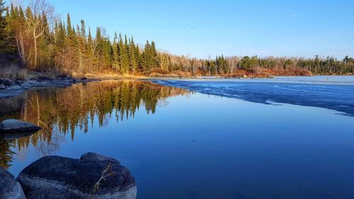 Scenic view of lake against blue sky