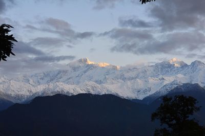 Scenic view of snowcapped mountains against sky