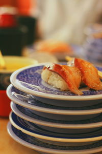 Close-up of sushi in plate on table