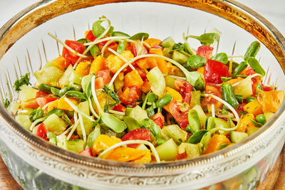 Close-up of salad in bowl on table