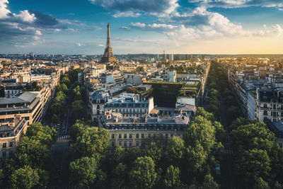 High angle view of buildings in paris city