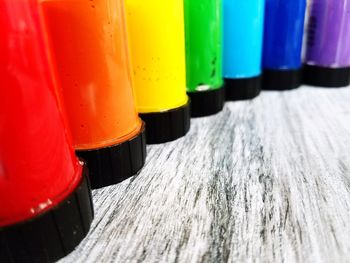 Close-up of watercolor paints on table