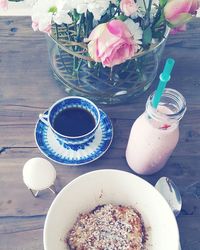 High angle view of drink in plate on table