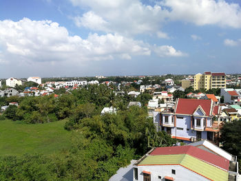 High angle view of townscape against sky