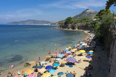 High angle view of people on beach