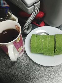 High angle view of coffee on table