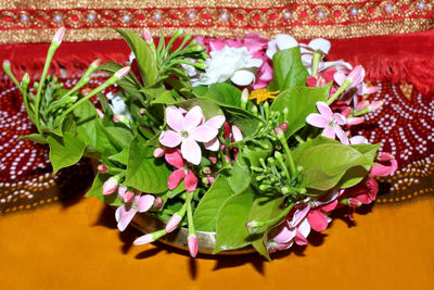 High angle view of flowering plant on table
