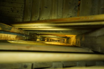 Close-up of old books on ceiling in abandoned building