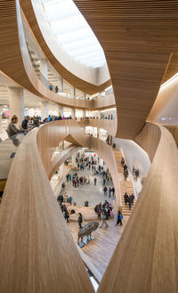 High angle view of people in corridor