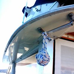 Low angle view of ship moored on sea