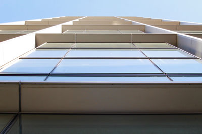 Low angle view of modern building against clear sky