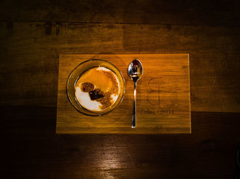 High angle view of coffee on table