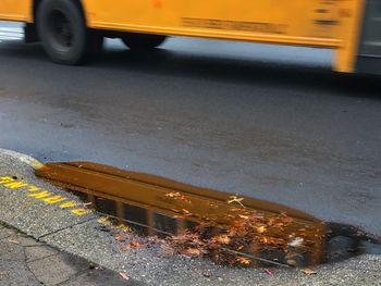 Puddle on street in city