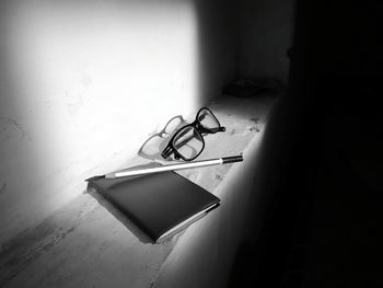 Close-up of eyeglasses on table