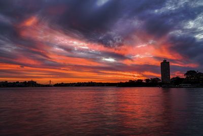 Scenic view of sea against orange sky