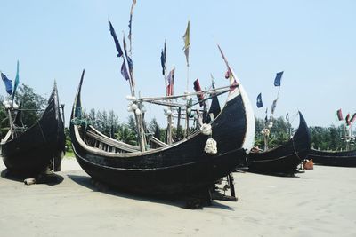 Panoramic view of boats against clear sky