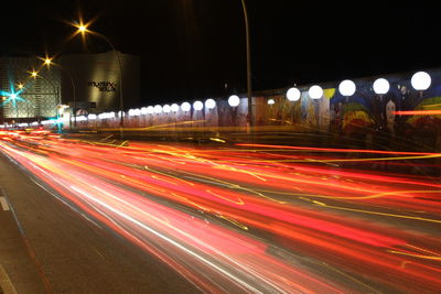 Light trails on road at night