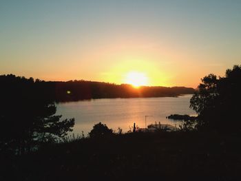 Scenic view of sunset over lake