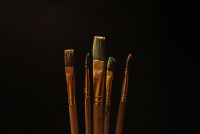 Paint brushes on a black background. high quality photo