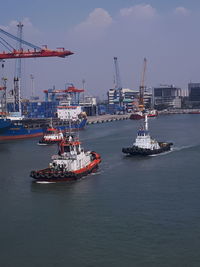 Nautical vessel on sea against sky