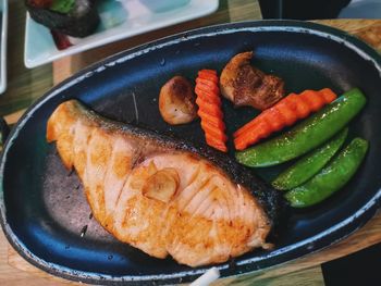 Close-up of seafood in plate on table