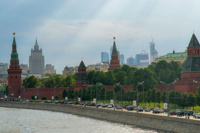 View of city against cloudy sky