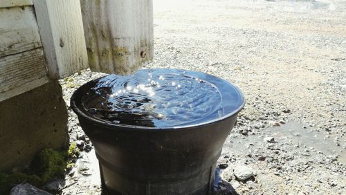 High angle view of drinking glass with water
